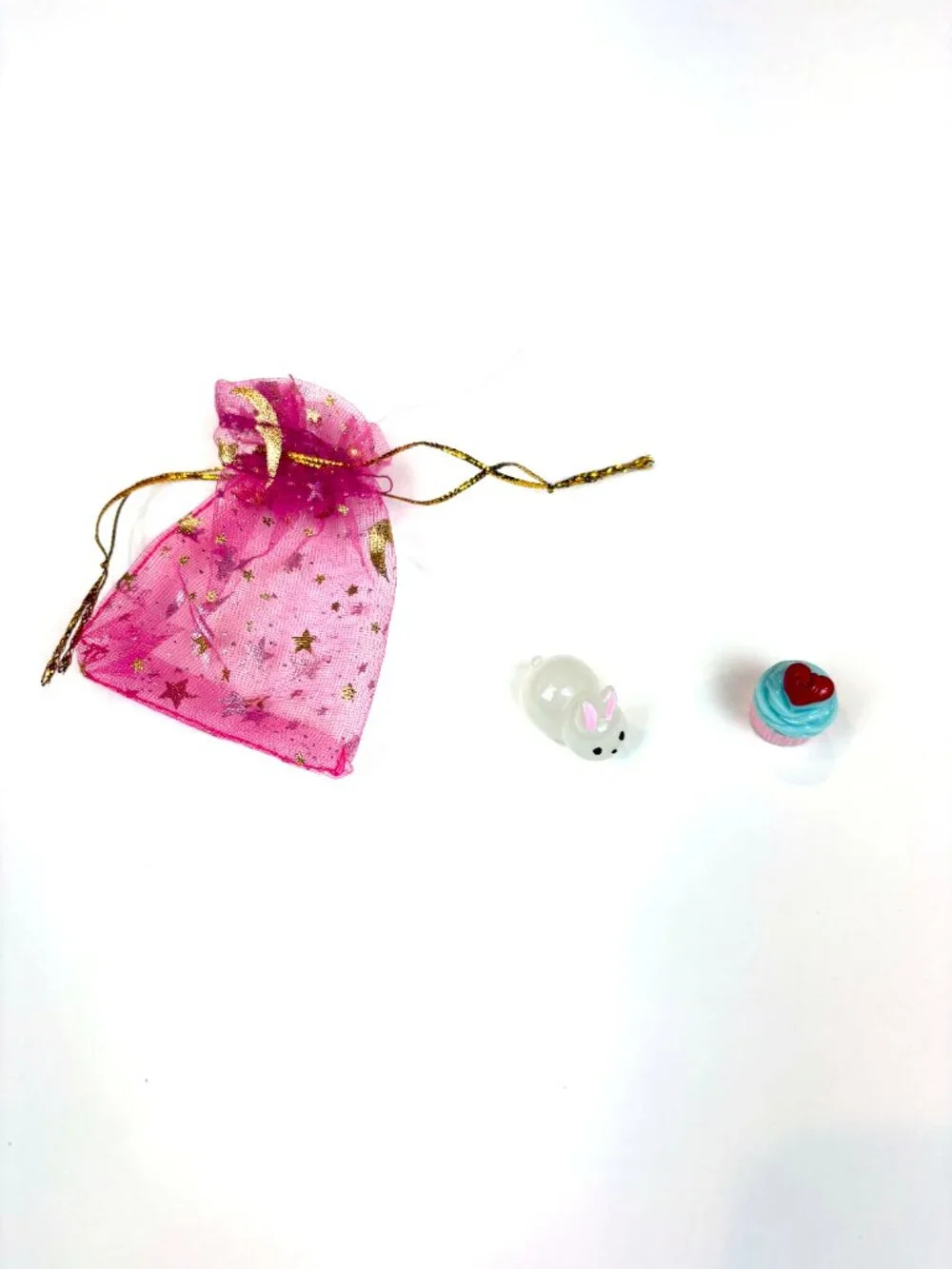 Cute miniature resin rabbit and cupcake charms or party cake topper decorations